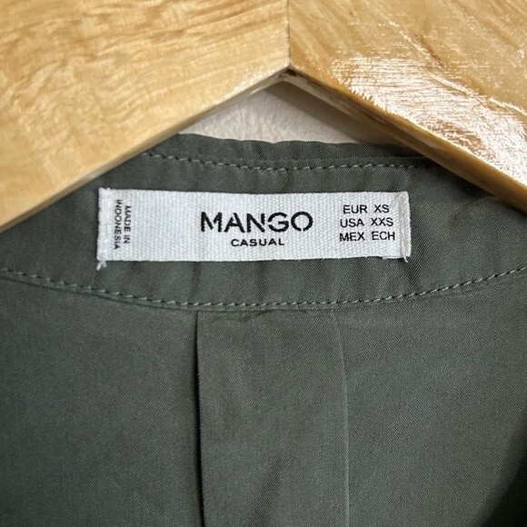 Mango Army Green Button Front Long Sleeve Shirt Size XXS - Picture 3 of 4